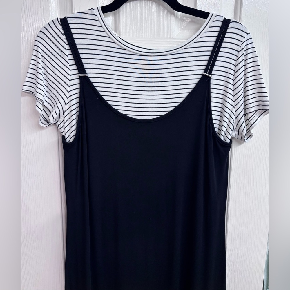 Calvin Klein Black Knit Slip Midi Dress Scoop Neck Stretch Rayon - Picture 5 of 16